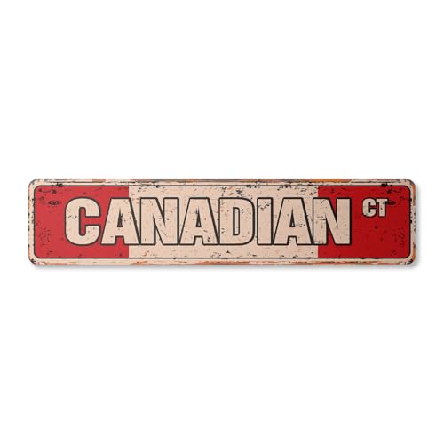 Kanadische Flagge, Vintage-Straßenschild, Kanada-Flaggen, Ahornblatt, Hockey | Innen/Außen