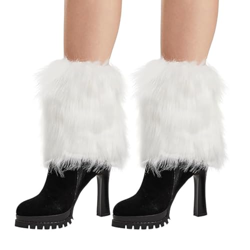 KGDUYC Stulpen für Damen,leg warmers,furry kostüm,leg warmers y2k,fur boots,beinwärmer,Stiefelüberzüge aus Kunstfell, lange Plüsch-Beinüberzüge, stulpen damen,20 cm(weiß)