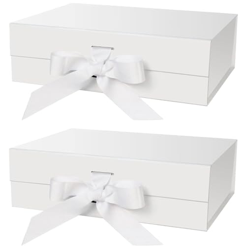 2Pcs Magnetische Geschenkbox mit Schleife, 31x22x10cm Schwarz Flip-Geschenkbox Magnetisch Geschenkkarton mit Deckel, Geschenkverpackung Box Geschenkschachtel mit Band für Hochzeit Geburtstag