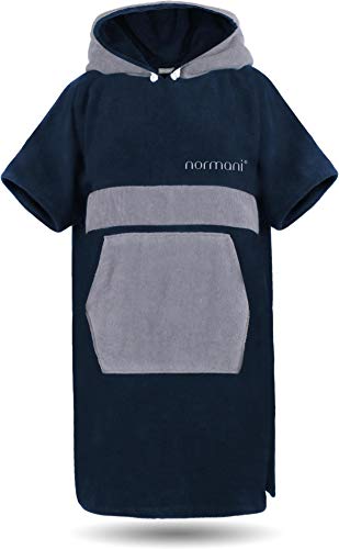 normani Baumwoll Surfer Poncho - Strandponcho - Handtuch-Poncho - Unisex Strand Umziehhilfe - geschlossener Bademantel für Damen und Herren Farbe Navy/Grau Größe L-XL