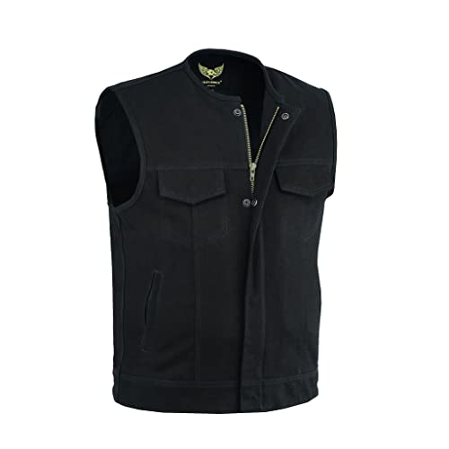 Leatherick Herren SOA Jeanskragen Motorradweste mit tiefen Taschen schwarz (L)