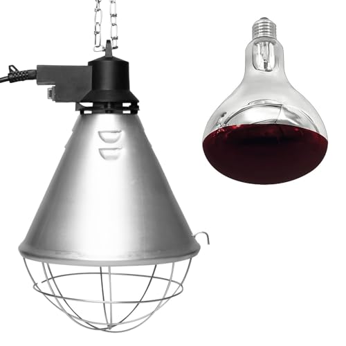 NCC-Licht Aufzuchtleuchte Wärmelampe Wärmestrahler Infrarot Rotlicht BR125 150W Rot für Tiere Hühner Ferkel Schutzkorb + Sparschalter 5m Kabel & Stecker