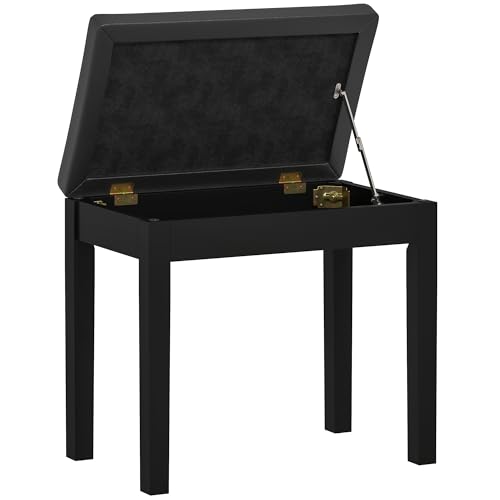 HOMCOM Klavierbank Klavierhocker mit Stauraum, Holzbeine Pianobank Kunstleder, Schwarz, 55 x 34 x 50 cm