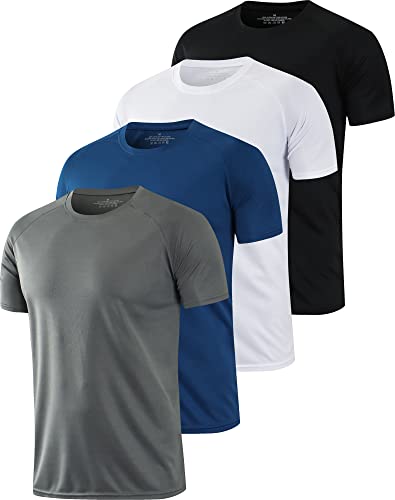 HOPLYNN 4er Mesh Funktionsshirt Herren Laufshirt Kurzarm Männer Schnelltrocknend Atmungsaktiv Sport Shirt Sportshirt Trainingsshirt Weiß Schwarz Grau Navy - S