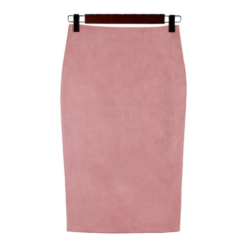 Wildlederrock, einfarbig, Schlitz, Wildleder-Samtrock, hohe Taille, Hüftwickel, schmaler, vielseitiger Rock – Rosa – L