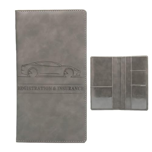 Kfz-Registrierungs- und Versicherungskartenhalter, Leder-Papierscheinhalter, PU-Leder-Brieftaschen-Etui, Visitenkartenhalter für Führerschein, Schlüssel, Visitenkarte, Quittung (Grau, Schwarz,),