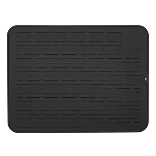 Sileduove Abtropfmatte aus Silikon, rutschfest, leicht zu reinigen, Spülbeckenmatte für die Küchentheke(Black)