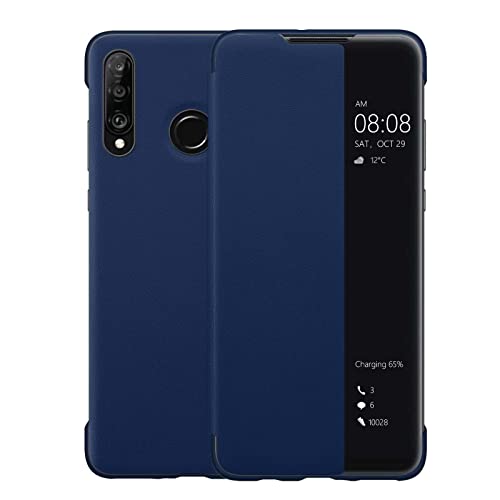 Huawei P30 Lite Hülle, Luxus PU Leder Handyhülle, Smart View Flip Cover Schutzhülle [Energiesparmodus Bieten][Umfassender Schutz](P30Lite, Blau)