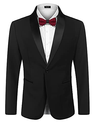 COOFANDY Herren-Smokingjacke, Ein-Knopf-Kleid, Blazer-Jacke für Hochzeit, Abendessen, Abschlussball, Party, Schwarz, S