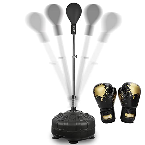 Dripex Punchingball Speedball Verstellbarer freistehender Boxsack Speed-Reflex Trainingsball für Erwachsene Kinder, Trainingsgerät für Zuhause und Fitnessstudio (Schwarz ‎mit Boxhandschuhen)