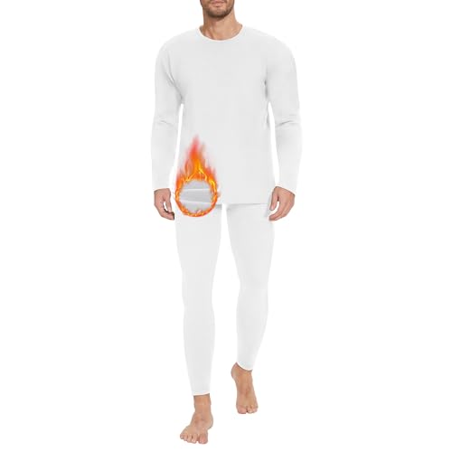 AKKQHH Thermo Unterhosen Herren Lange Warm Thermohose Männer Thermounterwäsche Winter Skiunterwäsche Fleece Funktionsunterwäsche Unterwäsche Hose(Weiß,L)