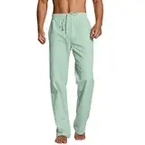 Hosen Herren Leinen Lange - Sport Straight Regular Fit Outdoor Strandhose aus Baumwollmischung Leicht Sommerhose Jogginghose Loose Fit Freizeithose mit Kordelzug Schlafanzugshose Pyjamahose