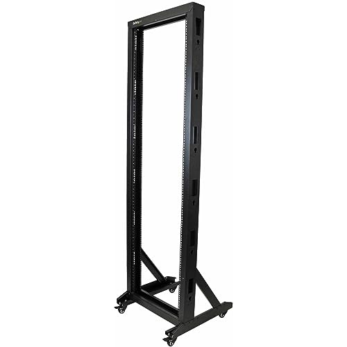 StarTech.com 2-Pfosten 42 HE Mobiles Open Frame Serverrack, 19 Zoll Netzwerk Rack mit Rollen, Rack mit offener Rahmen für AV/Daten/IT Geräte, Computer Rack für schmale Heim-/Büroräume (2POSTRACK42)