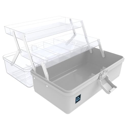 Calogy 33 cm Kunstbedarf-Aufbewahrung, 3-lagig, Kunststoff, Näh-Bastelbox mit Griff, Aufbewahrungsbox für Medikamente, Werkzeuge, Kosmetik, Stift