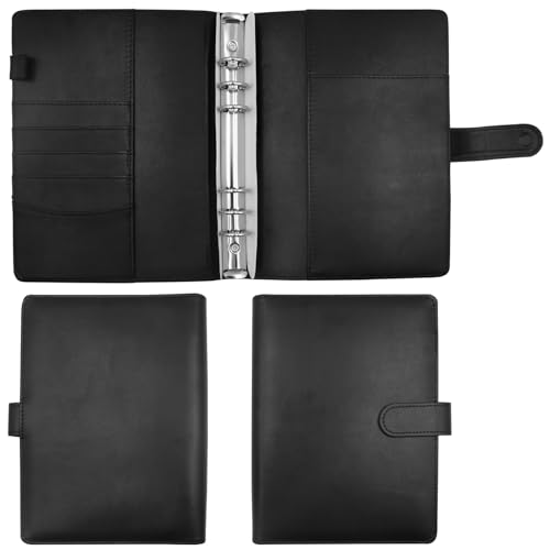 A5 Binder Notizbuch, PU Leder A5 Ringbuch Abdeckung 6 Löcher Binder Notizbuch(Innenpapier nicht enthalten) für A5 Füllpapier (schwarz)