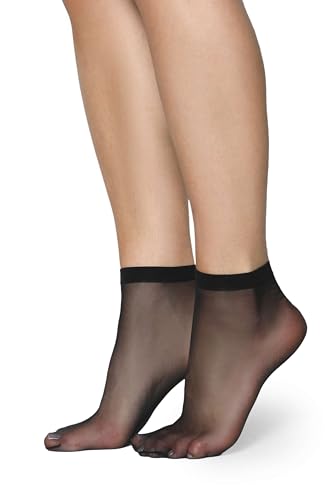 Annes styling Transparent Matte Ultra Dünne Socken für Frauen Mädchen Knöchelsocken Niedrig Geschnittene Elegante Damensocken Bequeme 15 DEN Dicke Ideal für Sandalen Absätze Frida15, 2 Paare Nero