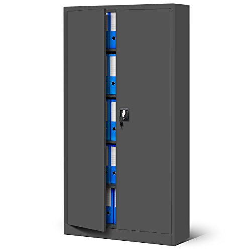 Jan Nowak Metallschrank Jan 185 x 90 x 40 cm - Metall Aktenschrank Abschließbar mit 2 Türen, Mehrzweckschrank mit 5 Ebenen, Büroschrank aus Stahlschrank mit Pulverbeschichtung - Anthrazit