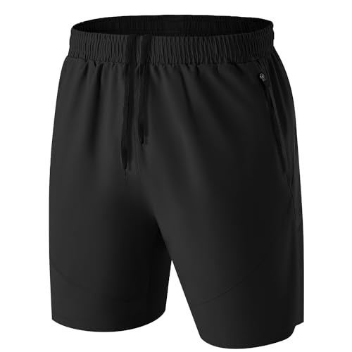 Herren Sport Shorts Kurze Hose Schnell Trocknend Sporthose Leicht mit Reißverschlusstasche(Schwarz,EU-L/US-M)