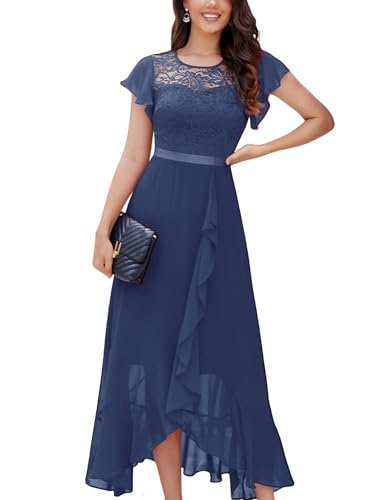 Berylove Ballkleider Damen Lang Abendkleider Elegant Für Hochzeit Spitzenkleid Hochzeitskleider A Linien Kleid Damen Sommer Cocktail Kleid BLP7051NC Grayish Purple XL