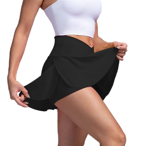 Tennisrock Damen mit Hose,Kleid mit Hose Drunter,Crossover Hosenrock mit Taschen,Sport Rock Damen Sommer,Golfrock Sportrock Damen,Tenniskleid