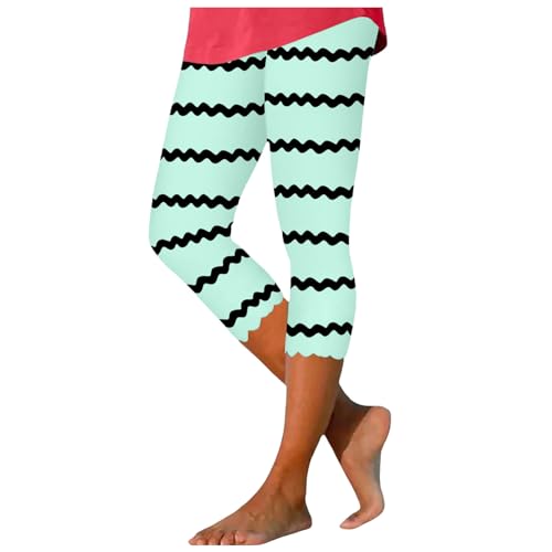High Waist Leggings Damen Bedruckte kurze Hose, Yoga-Leggings mit hoher Taille, Sommer-Strandhose, lässige Workout-Stretch-Leggings wear Hose Damen High Waist Hose für Fitness-Yoga (Mint Green, M)