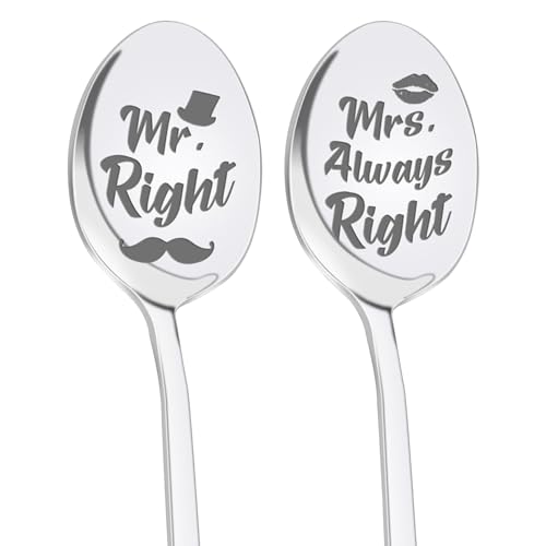 Geschenk Für Ehepaar,2 Pcs Löffel Mit Gravur,Mit Gravur-Mr. Right & Mrs. Always Right,Paare Geschenke Für Hochzeitstag,Hochzeit Geschenk Für Paar Couple, Kleine Verlobungsgeschenk Für Beide