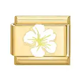 Hoomall Italian Charms Armband Gold Damen 9mm Vergoldet Modular Italian Bracelet Charm Nomination Armband Glieder Zubehör DIY Italienische Style Charm Schmuck Accessoires (Weiße Blumen)