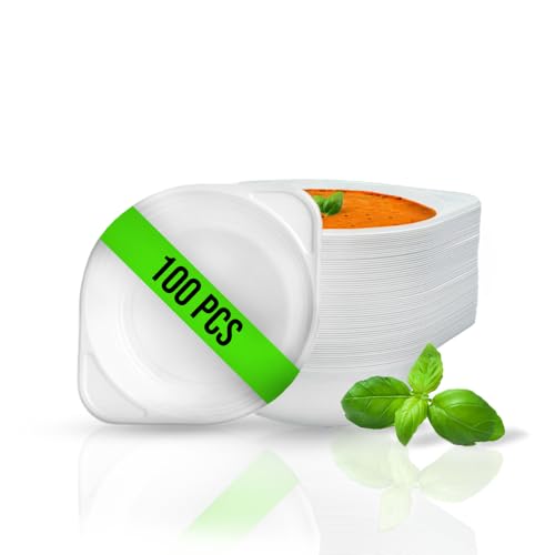 RAGO® Suppenteller 500ml Suppenschüssel Mehrweg 100 Stück I Plastikschalen I Suppenschalen Behälter Rund mit Anfasser für 500ml aus Polypropylen I Wiederverwendbar Plastikschüssel