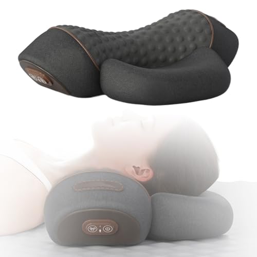 Nackenmassagegerät Elektrisch mit Wärme, 2025 Neu Entspannungskissen für Nacken Zervikales Massagekissen, Nackentraktion Schulterkorrektor (Schwarz)