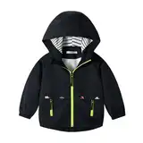 Volunboy Baby Kapuzen Jackets, Jungen Langarm Winddicht Mantel Cartoon Aufdruck Jacken(3-4 Jahre,Schwarz,Größe 110)