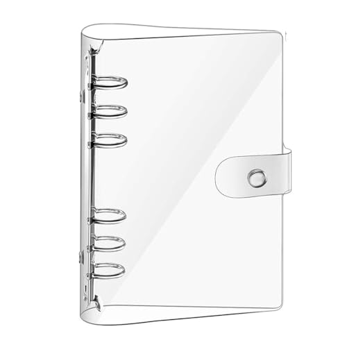 A5 Transparent PVC Binder,6 Ring Weich Notizbuch Binder mit Druckknopfverschluss Nachfüllbares Notizbuch Runder Ringbuch für DIY Notebook Fotoalbum und Scrapbooking