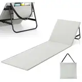 Strandmatte Klappbar 180 X 55cm mit Verstellbarer Rückenlehne, Sonnenliege zum Sonnenbaden mit Rückenlehnenstütze für Urlaub Garten Camping Park und Festivals (Hellgrau, 1PCS)