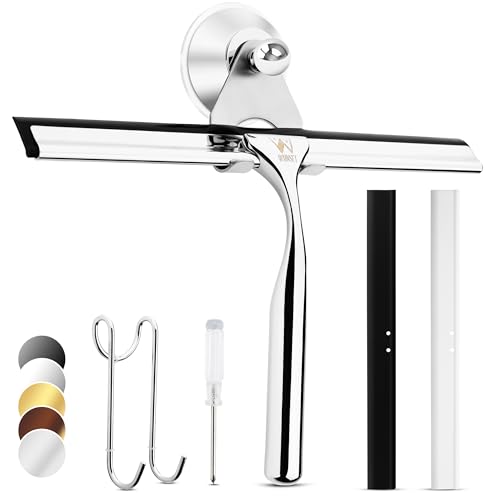 Wunset 25 cm Duschabzieher, Groß Silber Abzieher Dusche - 6-teiliges Set inkl. 2 Ersatz-Silikonlippen, Fensterputzer - für Dusche, Bad, Fliesen, Spiegel, Fenster (25 cm, Silber)