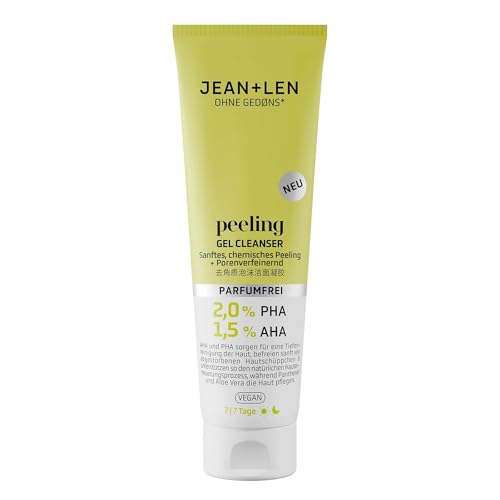 Jean & Len Peeling Gel Cleanser, ideal für jeden Hauttyp, befreit die Haut sanft von abgestorbenen Hautschüppchen, Chemisches Peeling, parfümfrei, Waschgel vegan, 125 ml