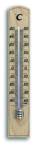 TFA Dostmann Analoges Innenthermometer, hohe Genauigkeit, aus massiven Buchenholz, Braun, L 35 x B 15 x H 206 mm