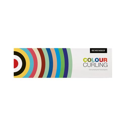 Remember Colour Curling | The Colourful Slide Game mit großer Spielmatte 150x50cm aus Neopren | 18 Spielsteine aus Holz | Baumwollbeutel für Transport | 2-8 Spieler | ab 6 Jahren