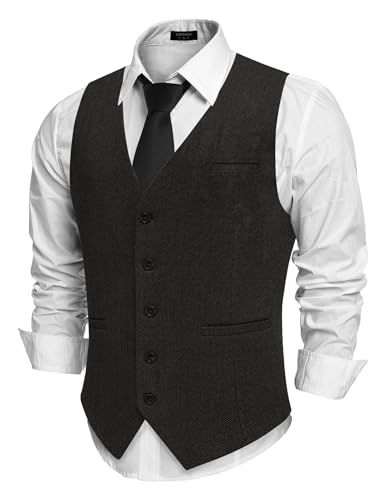 COOFANDY Weste Herren Trachtenweste Regular Fit Elegant Business Herrenweste Formale Klassische Männer Anzugweste Schwarz XXL