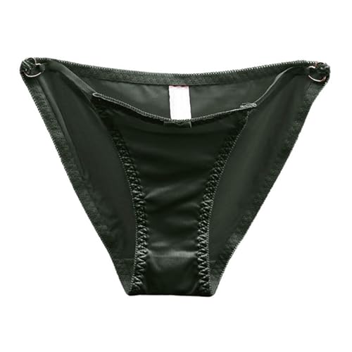 2025 Französische Schleife Sexy Ausgehöhlte Unterwäsche Damen Niedriger Taille Nahtloser Satinoberfläche Einer Geknöpften Dreieckshose Reinem Wunsch Nach Dessous (Green, M)