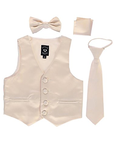 iGirlDress 4 Stück formale Satinweste für Jungen, mit Reißverschluss, Fliege, Hanky, champagne, 3-6 Monate