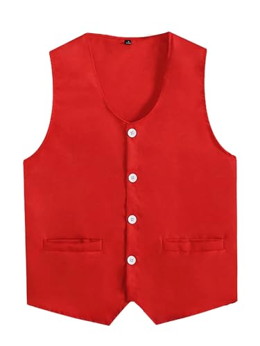 HULIJA Herren Anzugweste Gentleman Weste Ärmellos Smoking Weste Festlich Jacke Business Vest Geburtstag Karneval Fasching Kleidung Rot 3XL