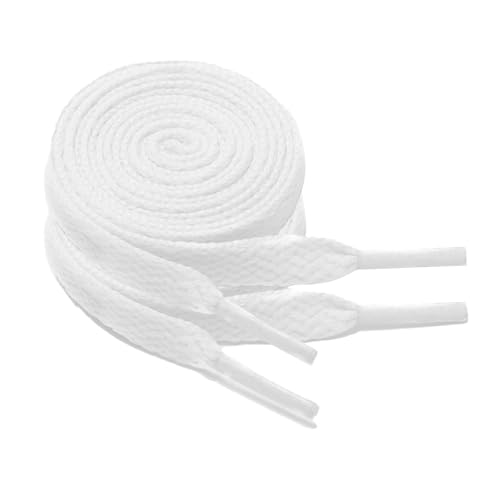 GOODSALEOK 2 Paar Flach Sneaker Schnürsenkel 8 mm Breite Premium Ersatz Schuhbänder für Turnschuhe Boardschuhe Freizeitschuhe Universalmodell Weiß 120CM