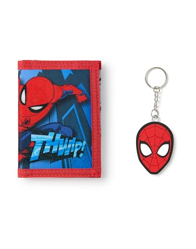 Marvel Spiderman Jungen Geldbörse | Superhelden Rote Dreifachfalt-Geldbörse mit Spiderman-Print THWIP! für Kinder | Kinder Portemonnaie für Bargeld & Karten mit Spiderman-Masken-Schlüsselanhänger