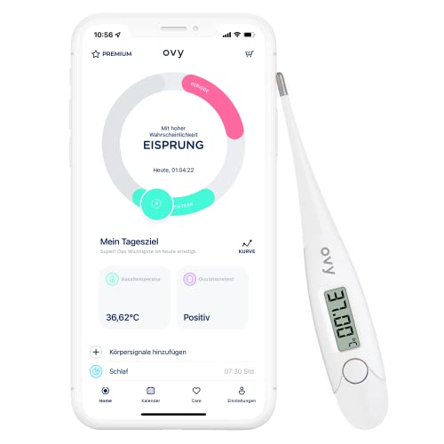 Ovy® Basalthermometer mit EU-zertifizierter Ovy App zur hormonfreien Verhütung und bei Kinderwunsch | Eisprung-Messgerät zur Berechnung fruchtbarer Tage
