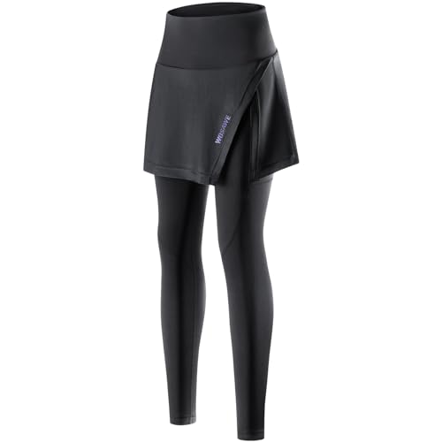 WOSAWE Damen Fahrradhose mit Rock Winter Warm Thermoleggings mit Atmungsaktiv 4D Schwamm Gepolsterte (Schwarz, XL)
