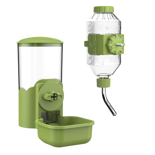 Automatischer Futter Wasserspender für Haustiere, Hängend Wasserflaschen Futterspender für Käfige, Futterstation für Welpen, Kätzchen, Kaninchen, Meerschweinchen, Chinchillas, Frettchen, Igel (Grün)
