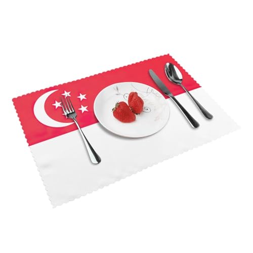 Tischsets mit Singapur-Flaggen-Druck, Delikatess-Set, 4 Stück, schmutzabweisend, für Heimdekoration