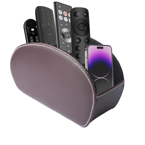 LEKEFETO Fernbedienungshalter mit 5 Fächern: PU Leder Schreibtisch-Organizer, Große Halterung für TV, DVD,4K Stick und Bluray Fernbedienungen, mit Wildlederfutter, Fernbedienung Aufbewahrung