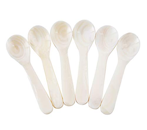 DUEBEL 6 Perlmuttlöffel, Eierlöffel, Kaviarlöffel, weißes Perlmutt von der Süßwassermuschel ca.11 cm