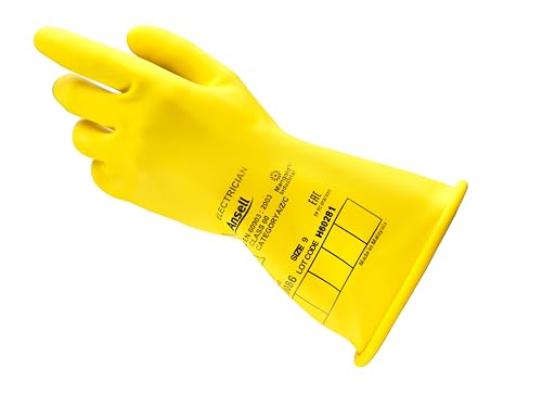Ansell ActivArmr Elektriker-Schutzhandschuhe, Elektroschutz Klass 0 (1000V), Elektrisch Isolierende Gummihandschuhe, Professionelle Arbeitshandschuhe 28cm, Gelb, Größe L (1 Paar)