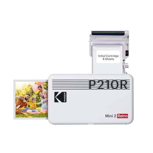 Kodak Mini 2 Retro mobiler Farbig Fotodrucker für Smartphone (iPhone & Android) - Weiß - 8 Blatt (54 x 86 mm, 4Pass-Technologie-Laminierung)